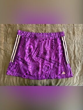FARM Rio Adidas Pink/Purple Graphic Elastic-Waist Mini Skirt with Cream Stripes